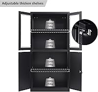 Vista 7 de SISESOL Display Cabinet with Glass Doors and Lock,Black Metal Storage Cabinet,Freestanding Locking Kitchen Pantry Cabinets with Doors and Shelves