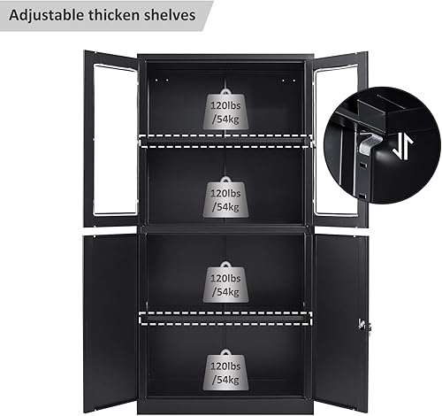 Miniatura 45 de SISESOL Armario de almacenamiento con puertas y estantes de vidrio, armario de despensa de cocina independiente para el hogar, oficina, baño Negro