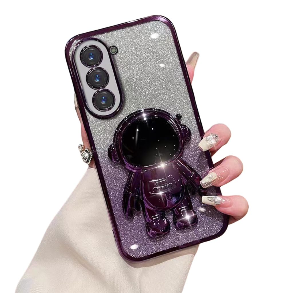 Astronaut Gradient Glitter Spaceman Case, Astronaut Hidden Stand with or Without Glitter Paper, Drop Proof, for Samsung Galaxy S24 S23 S22 Ultra Plus Phone Case (Purple 2,S22 Ultra)