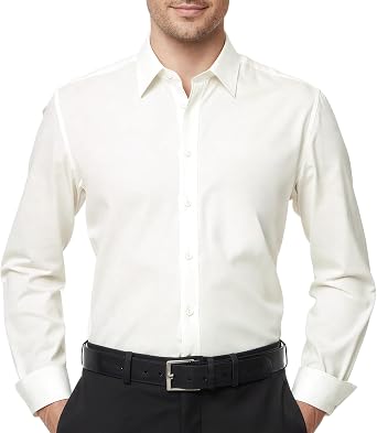Mens Stretch Dress Shirt Formal Long Sleeve Button Down Shirt Solid Classic Wedding Casual Shirt