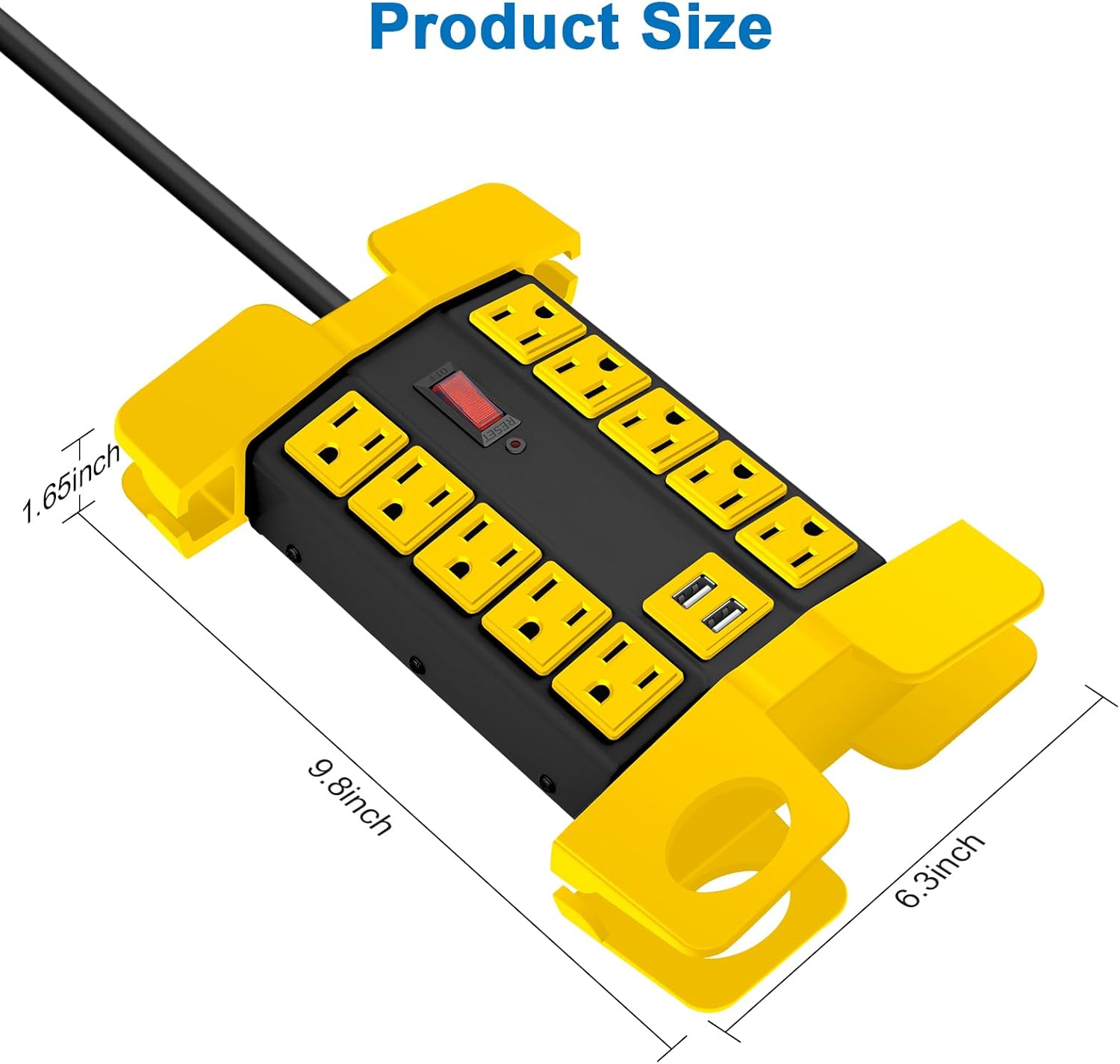 CCCEI Heavy Duty Power Strip with USB Ports, Garage 10 Outlets Surge Protector 2700 Joules, Industrial Workshop Metal 15Amp Multiple Outlets, 10 FT Extension Cord and Wide Spaced Black