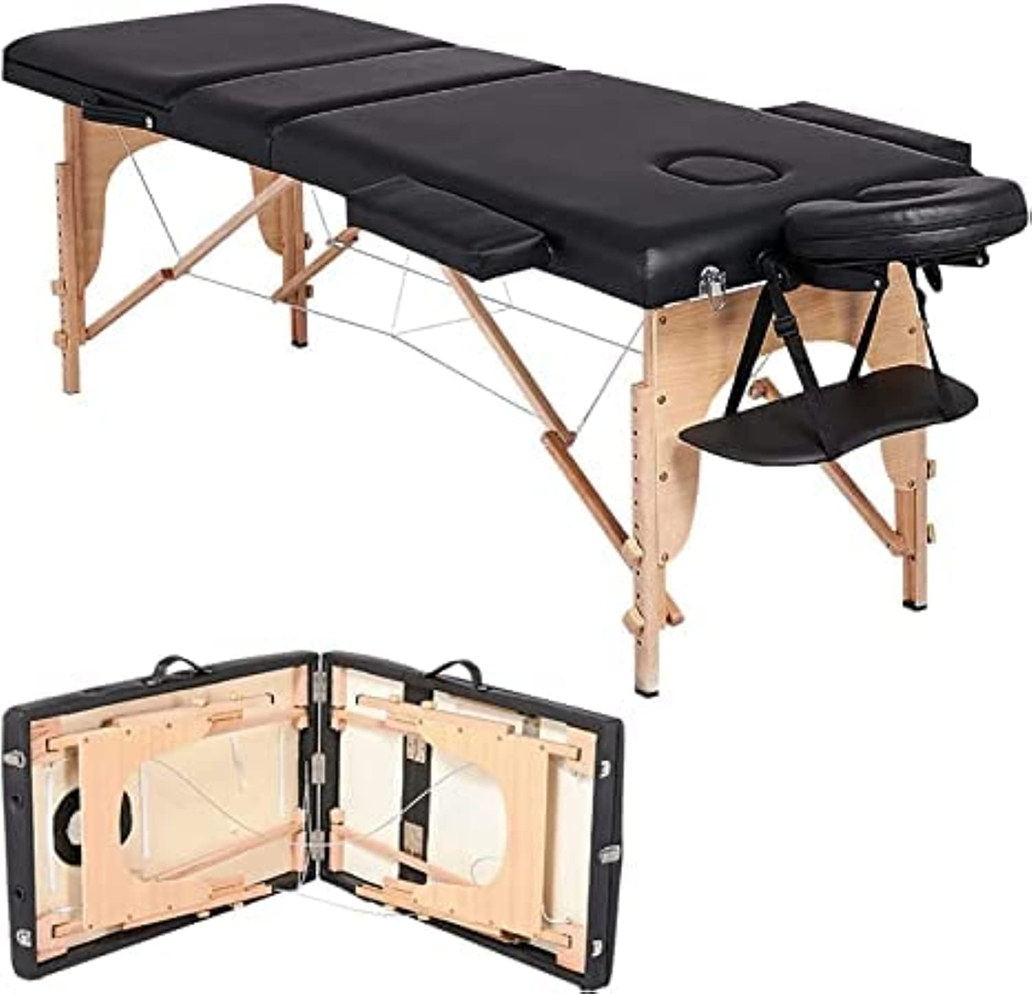 ProBeauty Uae Adjustable Massage Table With Facial Holes 3 Folding wooden base Massage Bed Sturdy Alloy Stand With Carrying Case Black, KYBJ-304-TMM