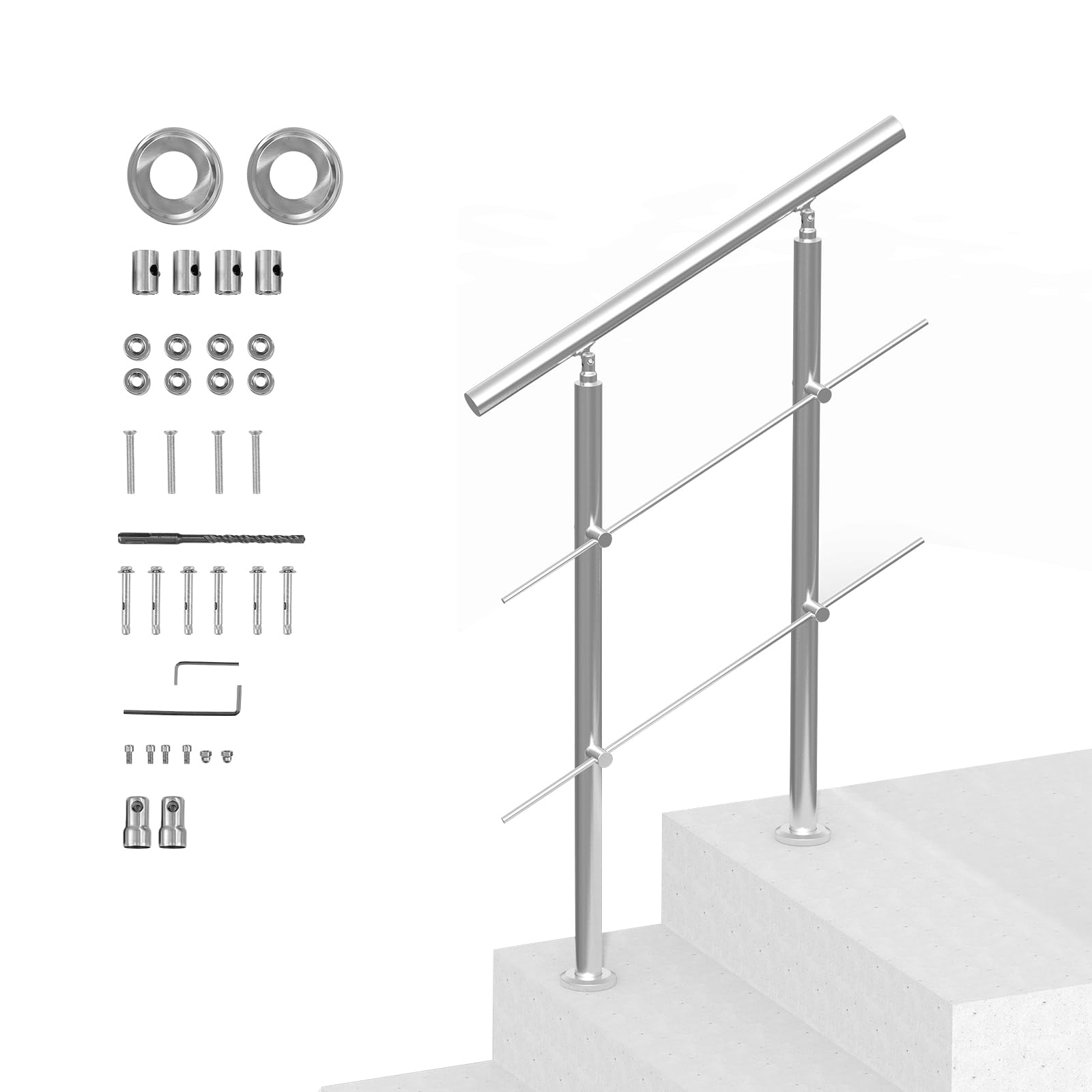 VEVOR Handläufe für Außentreppen 80 cm Edelstahl Treppenhandlauf-Set mit Montagesatz