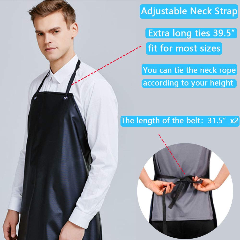 K Y KANGYUN Delantal de trabajo de vinilo de goma impermeable negro de 3 piezas para hombres - 109.2 x 73,7 cm modelo de servicio pesado, lo mejor para mantenerse seco durante el lavado de platos