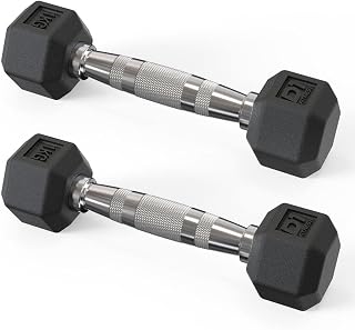 Par Halter Dumbbell Sextavado 2x1kg Emborrachado Cabo Cromado D1Fitness