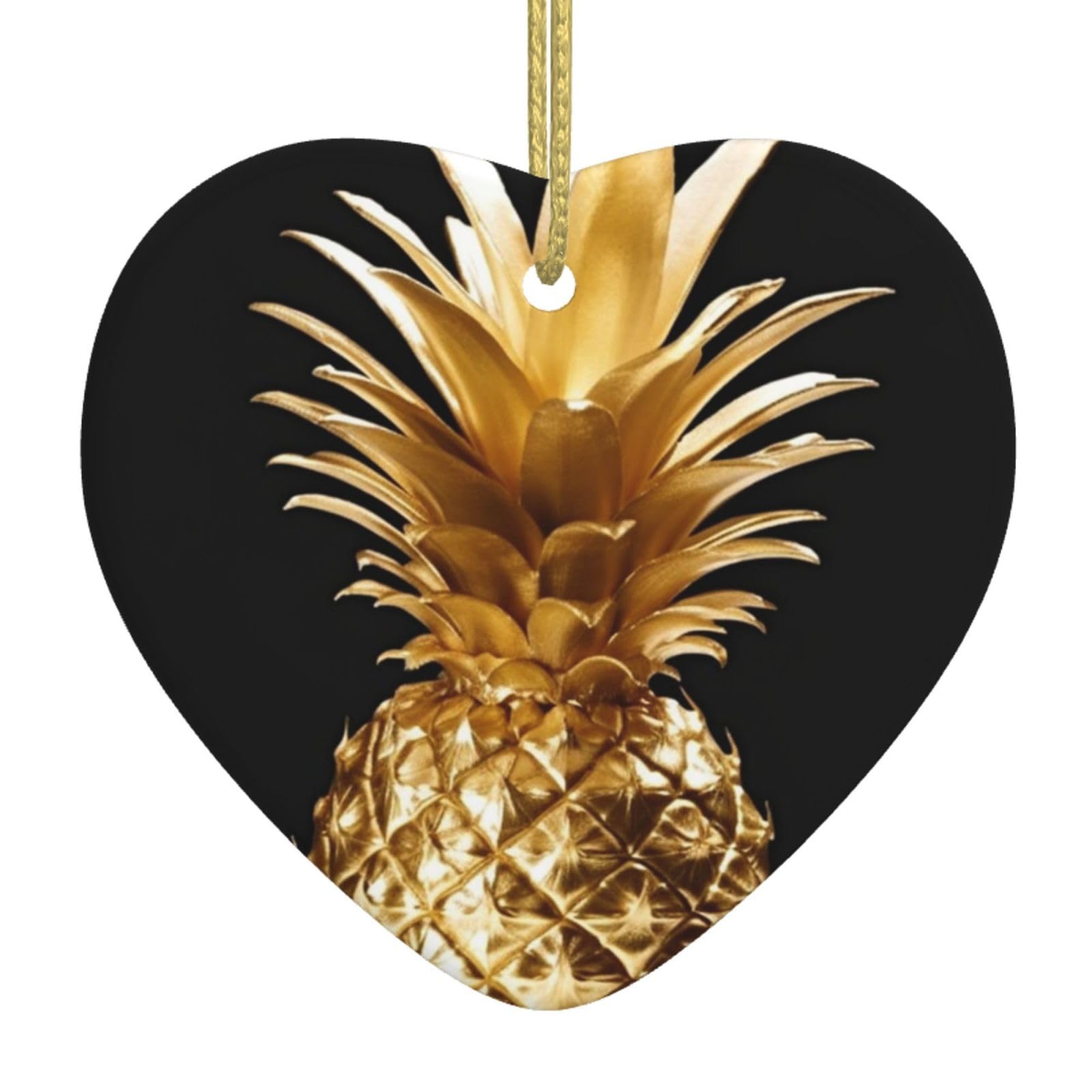 Ceramic Christmas Tree Hanging Ornaments with Gold Ropes Christmas Tree Decorations Heart Ceramic Gold Pineapple Pendant Keepsake Decorations for Holiday Xmas Gift Ideas