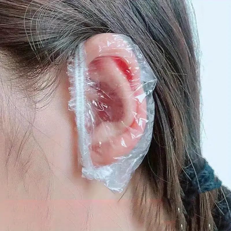 ENZAMOL 100 Pack Clear Waterproof Ear Protectors Hair Dye Shower & Hair Care Ear Cover for Bathing Disposable Ear Covers for Bathing Salon Accessories Ear Caps for Shower Ear Cover Ear Cap