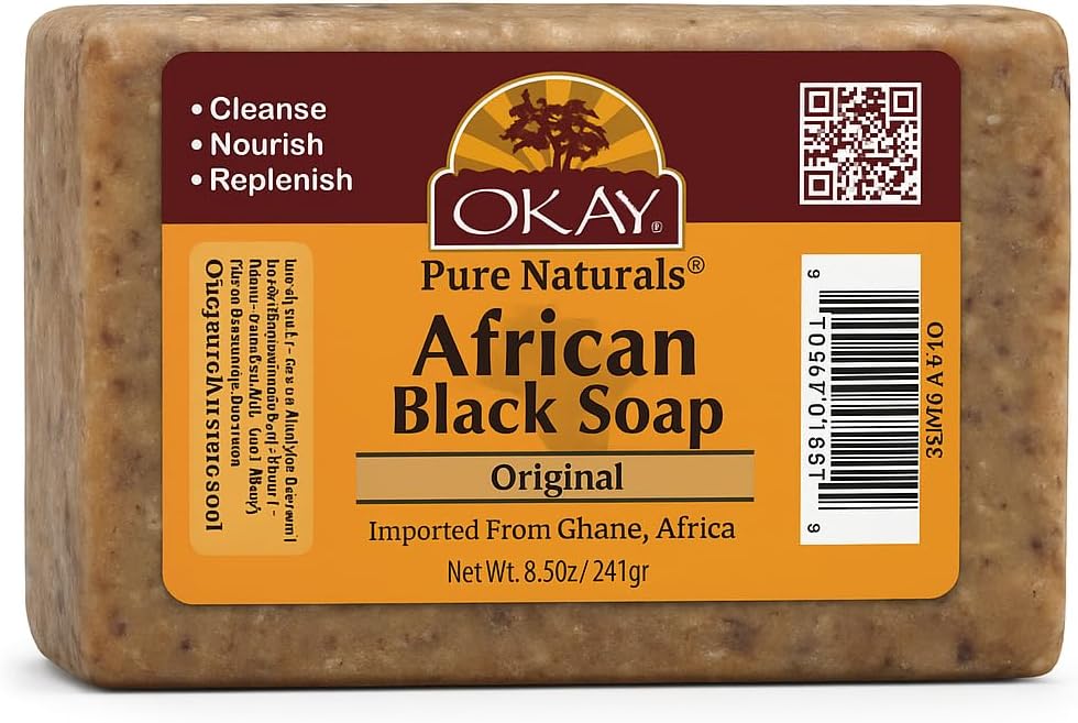Pure Naturals African Black Soap - Natural Black Soap Bar with Raw Shea Butter and Cocoa, Cleansing for Hair, Face & Skin for Women & Men - 8.5 oz (Pack of 1)