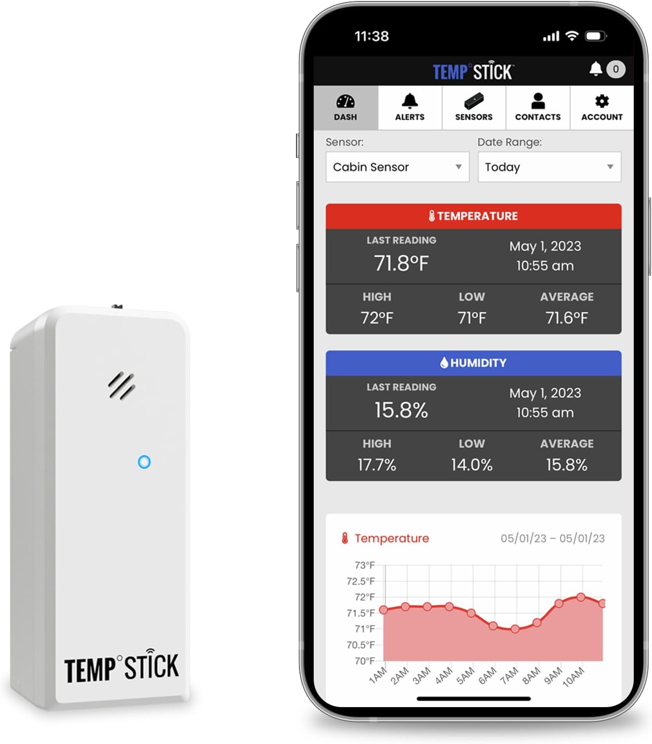 Temp Stick Remote WiFi Temperature & Humidity Sensor. No Subscription. 24/7 Monitor, Unlimited Text, Push & Email Alerts. Free Apps, Made in America. Use with Alexa, IFTTT. Monitor Anywhere, Anytime.