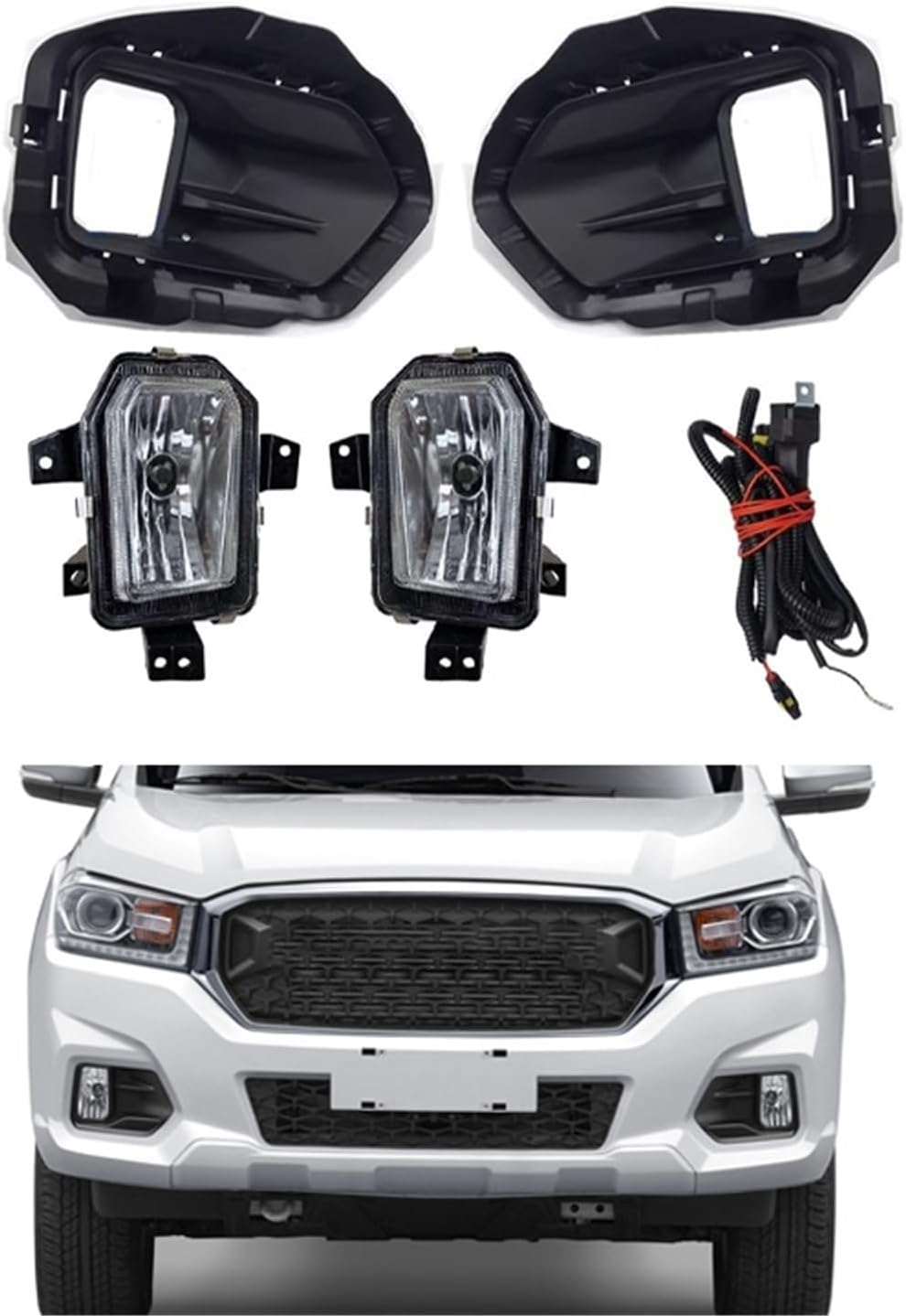 Compatible For SAIC for MAXUS T60 T70 Front Bumper Fog Light DRL Daytime Driving Lamp Cover Frame Hood Grille Lid Cap Bezel(Cover Right) (Harness)