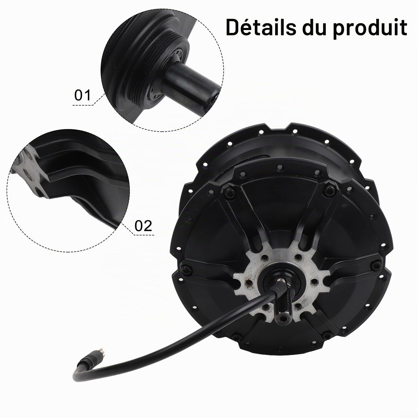 Moteur de moyeu de vélo sans balais 48 V 750 W avec couple élevé ≥ 75 Nm, entraînement arrière pour fourche de 175 mm/190 mm, compatible 6-9 vitesses, noir (largeur d'installation 175 mm)