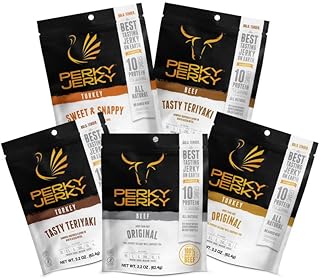 Perky Jerky Variety Pack 1oz Trial Bags, 5 Unique Beef and Turkey Flavors (Pack of 5)