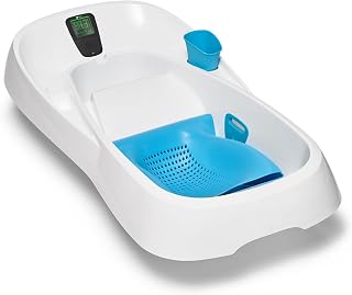 4moms Infant Baby Bath Tub with Digital Thermometer - Sink-Fit Clean Water Flow Design, White