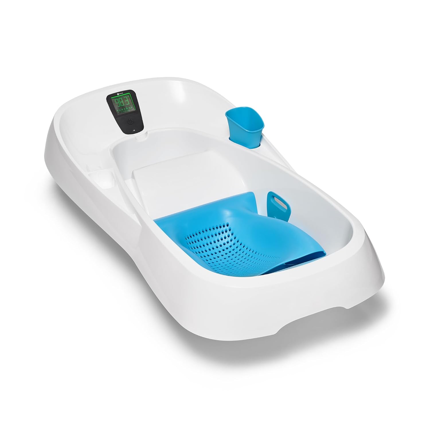 4moms Infant Baby Bath Tub with Digital Thermometer - Sink-Fit Clean Water Flow Design, White