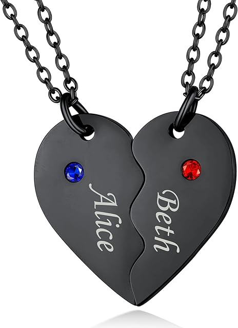 Custom4U 1-6 Pieces Heart Puzzle Jigsaw Necklace,Birthstone Pendant Set,Personalised Family/Friendship/Bff/Couple Jewelry Gift for Women Girls Mum Dad Fathers Day Mothers Day Valentines Day Birthday Christmas(with Gift Box)