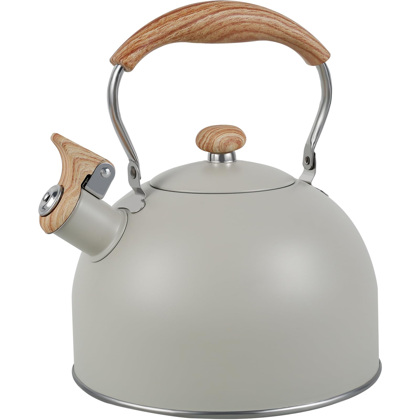 Whistling Kettle with Anti-Scald Handle, 2.5L Food Grade Stainless Steel Stove Top Kettle, Retro Style Teapot Camping Kettle for Kitchens Gas Stove Induction Cooker (Beige)