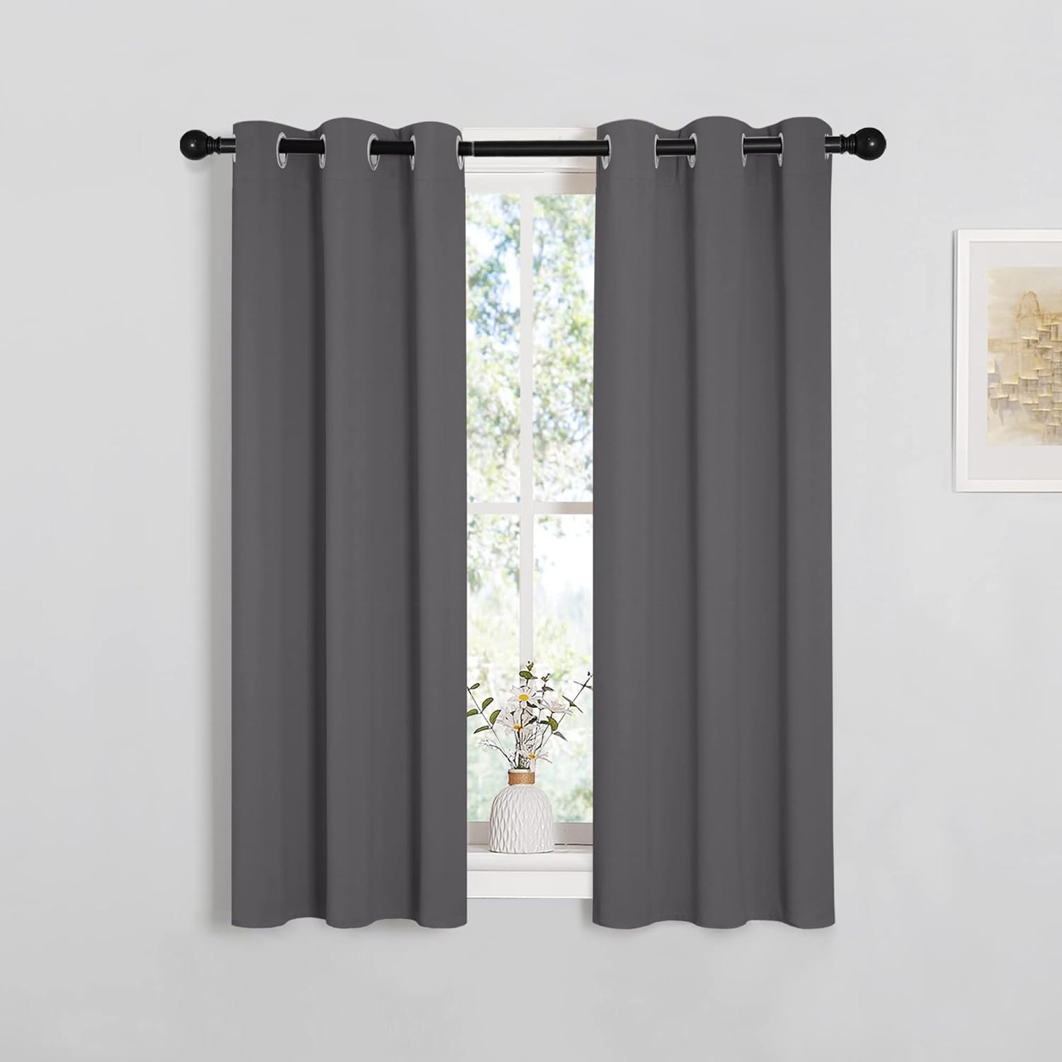 NICETOWN Grey Blackout Curtain Panels for Bedroom, Thermal Insulated Grommet Top Blackout Draperies and Drapes (2 Panels, W29 x L45 inches, Grey) Grey 29"W x 45"L (Pack of 2)