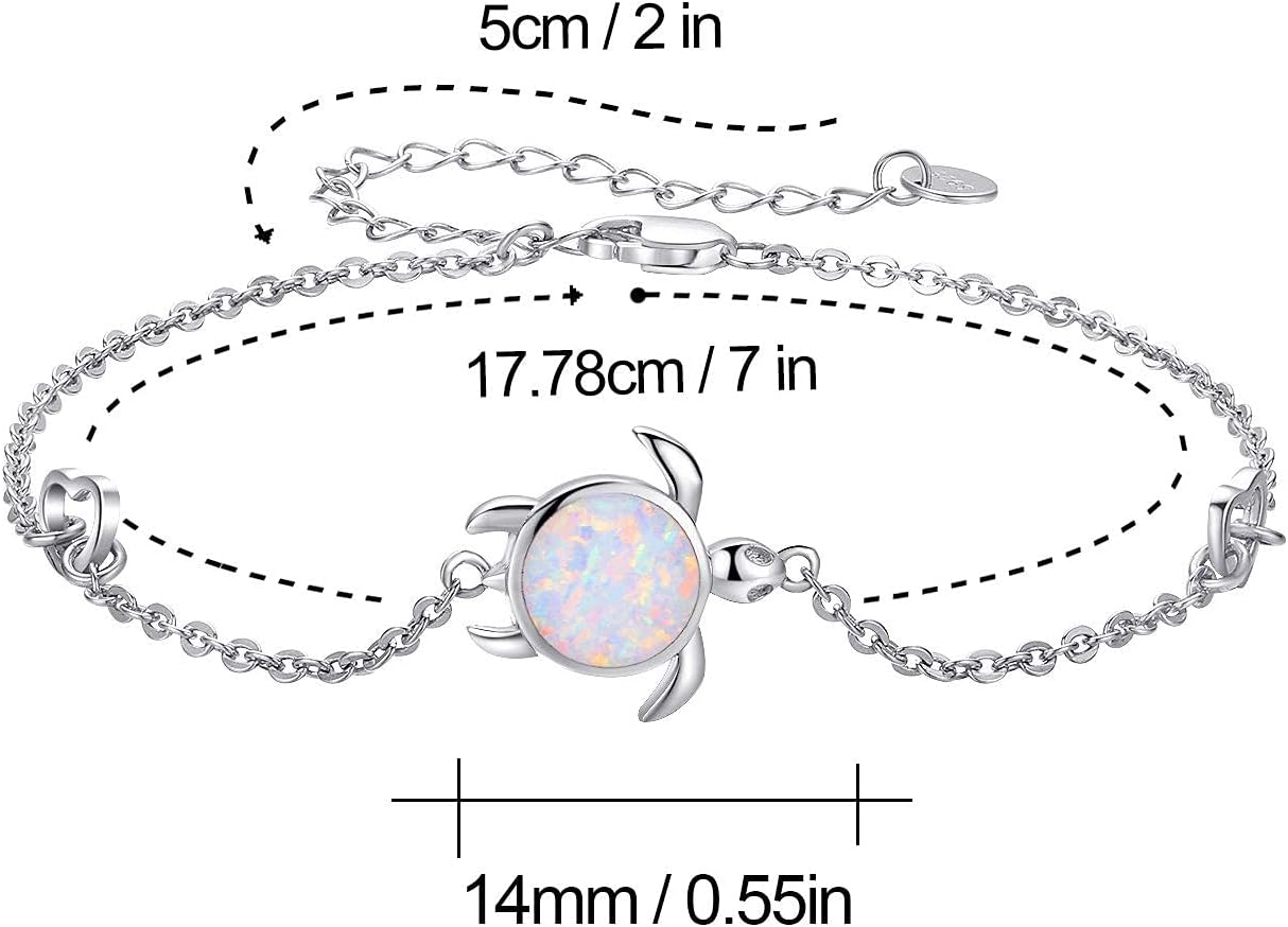 Cuoka Turtle Bracelet, Turtle Earrings 925 Sterling Silver Opal Turtle Jewelry Sea Bracelet/Earring Ocean Nature Bracelet/Earring Gift for Her for Women