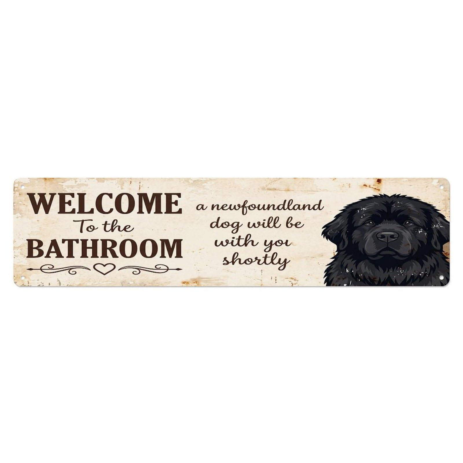Vintage WELCOME To The BATHROOM Newfoundland Dog Metal Tin Sign