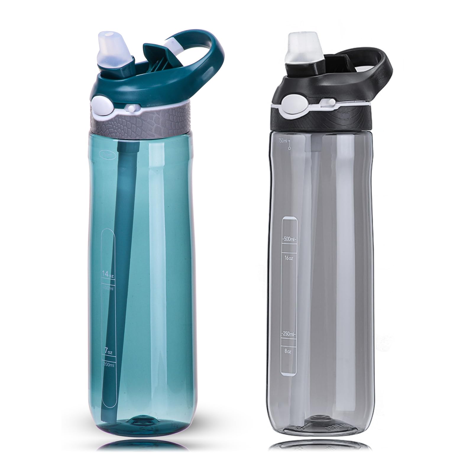 DEARART 750ml Wasserflaschen mit Strohhalm, auslaufsicher, BPA-FREE, versteckte Düse, Klappdeckel mit Griff, breite Flasche, leicht zu reinigen, geeignet für Büro
