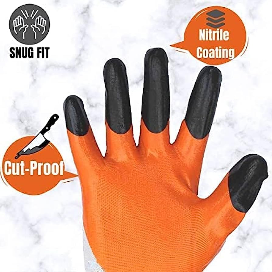 Image of Multipurpose Anti Cut PU Nitrile Coating Work Safety Gloves, Hand & Fingers, Gardening, Mechanical, Construction, Agriculture & Automotive - Durable & Comfortable (24 Pairs Orange)