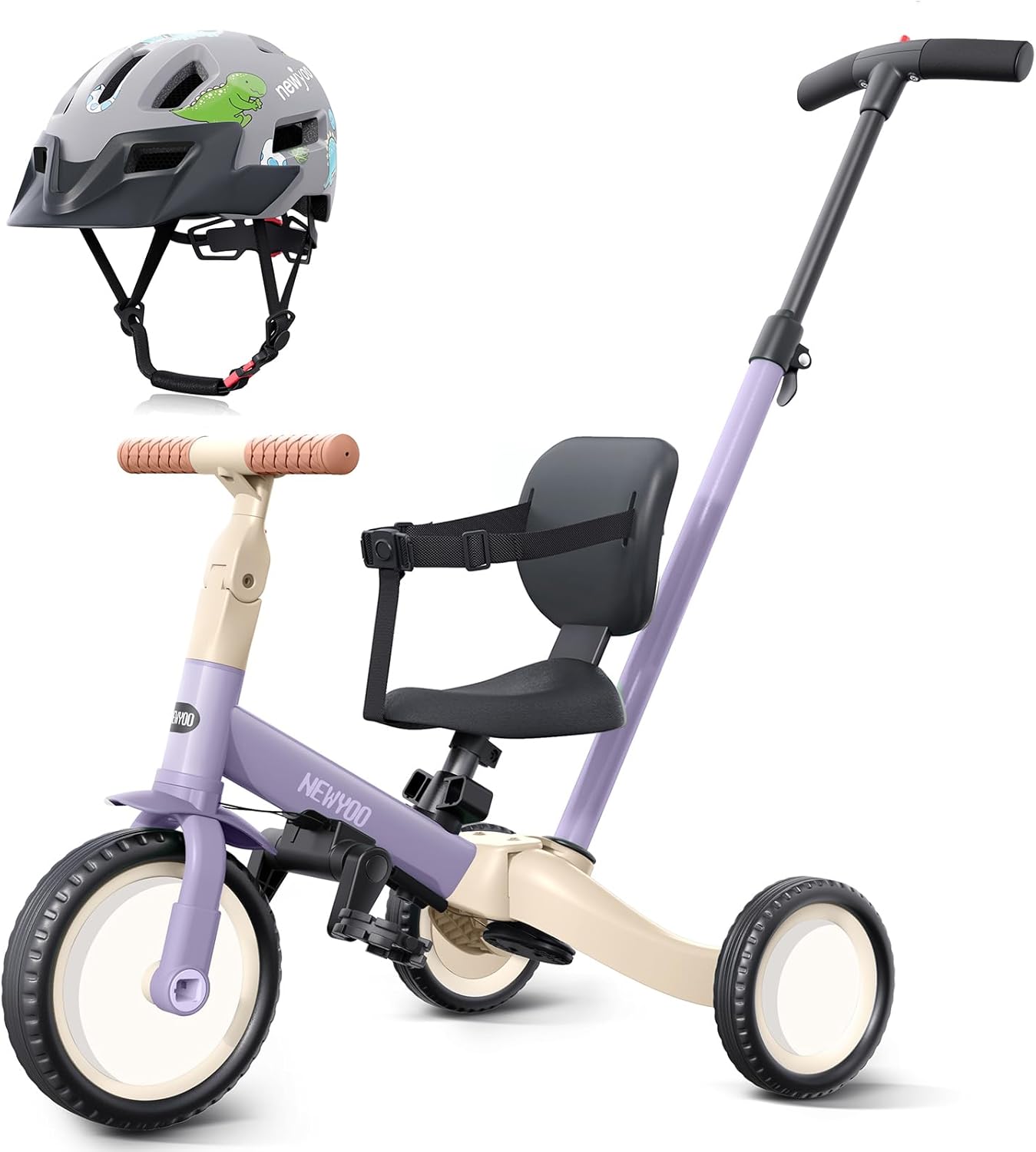 newyoo Toddler Tricycle with Helmet, Toddler Bike, Tricycles for 1-3 Year Olds, Kids Bike Helmet for 1-5 Year Olds, Purple
