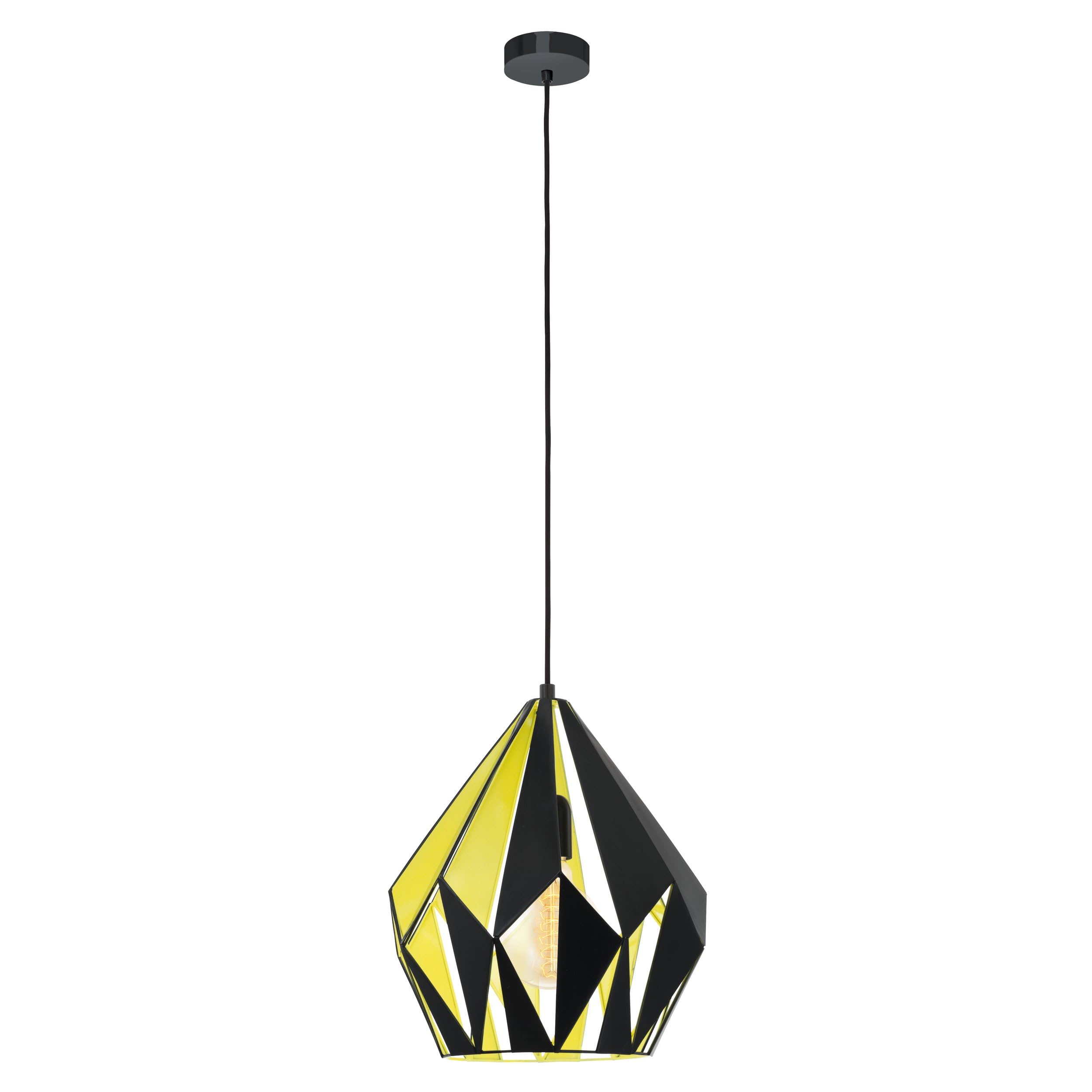 Eglo Schwarz, Gelb Pendellampe Carlton 1, 1 Flammige Vintage Pendelleuchte | Retro Hängelampe Aus Stahl, Farbe: Fassung: E27, Ø 31 Cm