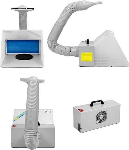 Miniatura 3 de QWORK Cabina de aerosol de pintura con aerógrafo, cabina de aerosol portátil con 3 luces LED, manguera de filtro y mesa giratoria, para pintura,