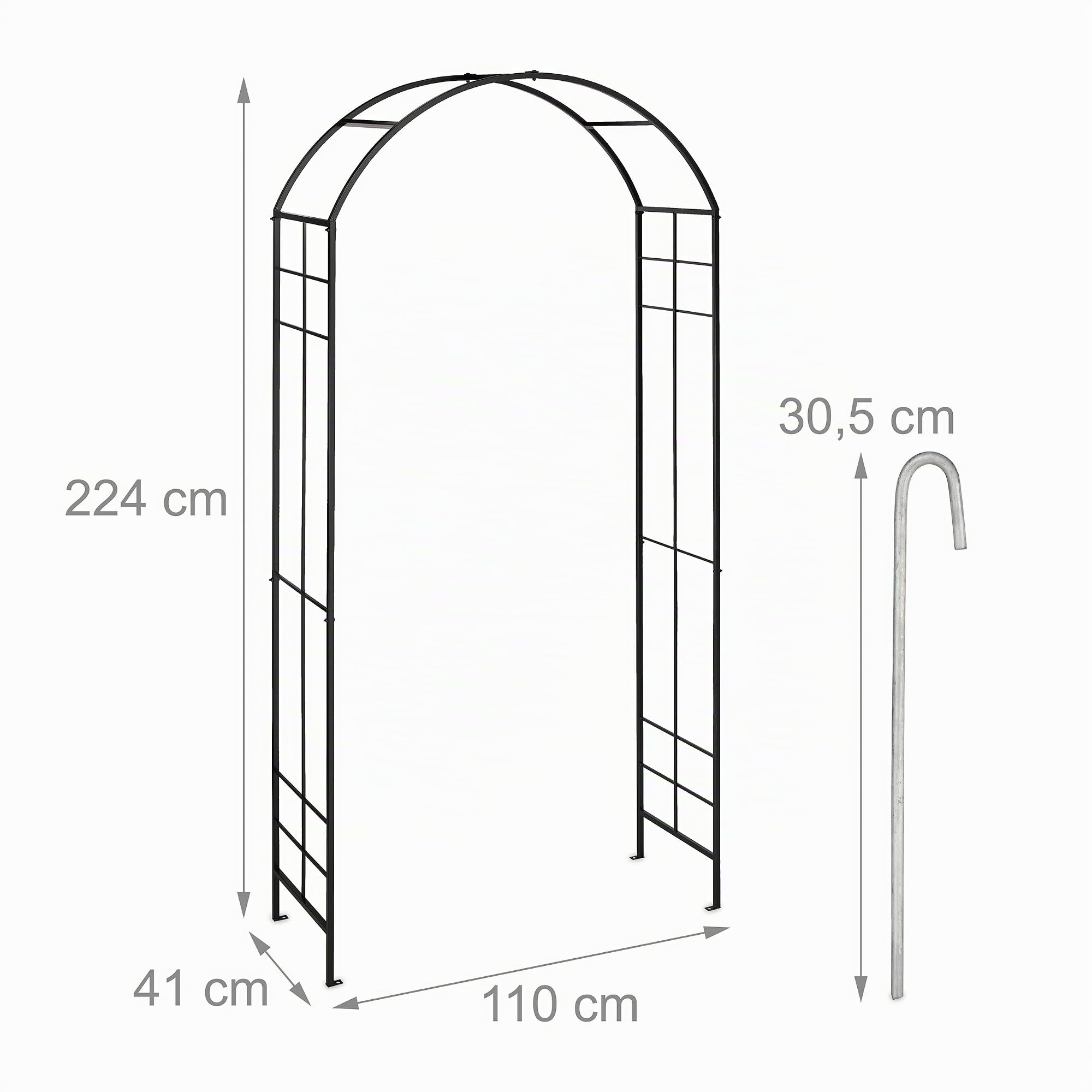 Relaxdays Arco per Rose Rampicanti da Giardino, Sostegno per Piante, HLP: 224 x 110 x 41 cm, Supporto in Ferro, Nero