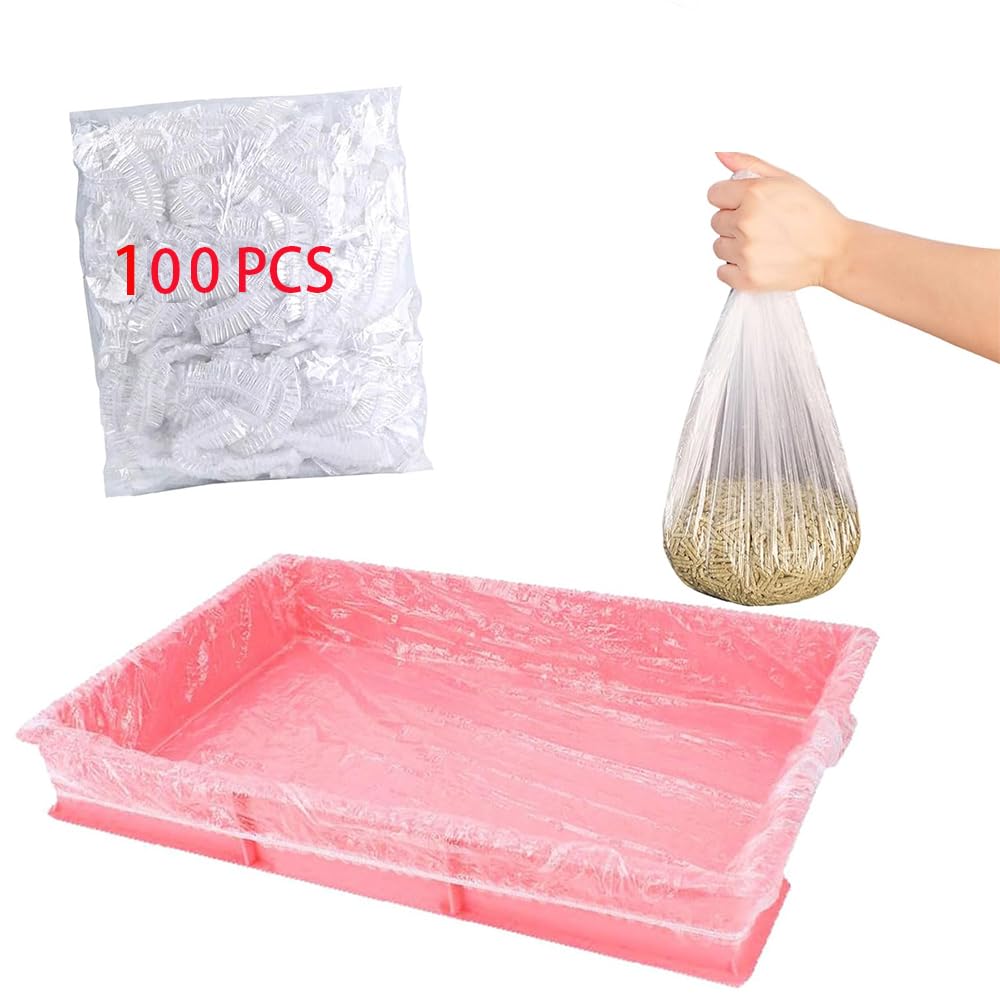 Photo 1 of 100 Pcs Disposable Rabbit Litter Box Liners, 24" Stretch Elastic Bunny Litter Box Liner 3s Cleanup, Transparent for Health Monitoring, Fit Small Animal Guinea Pig Chinchilla Hamster Toilet Pan