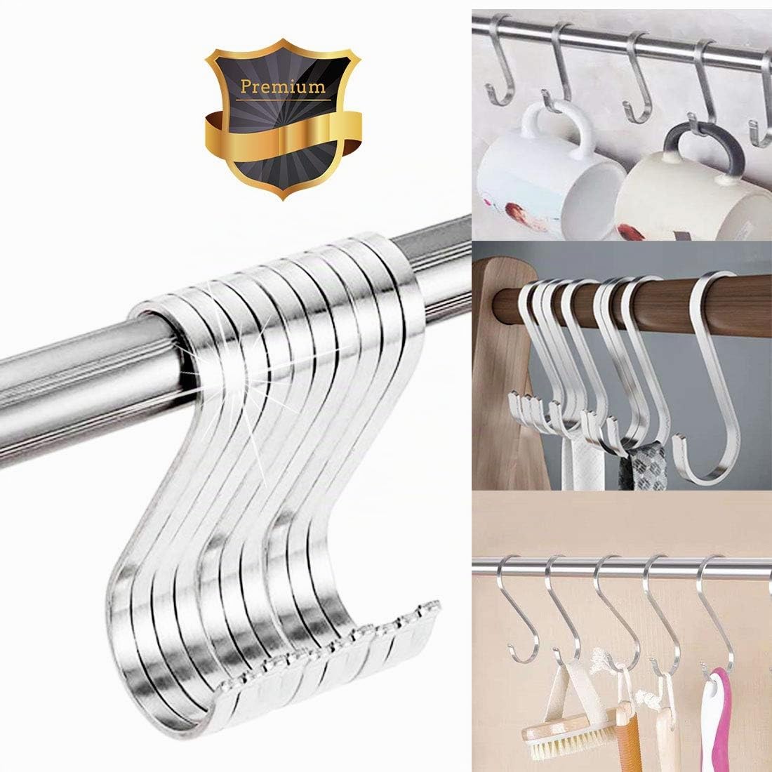 Confezione da 10 ganci a S in acciaio inox a forma di S, ganci in metallo resistenti per utensili da cucina, ufficio, bagno, armadio, officina, garage, ufficio, casa