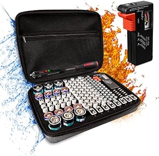 MAOGENXI Battery Storage Case, Waterproof and Fireproof Battery Storage Box, Can Store 148 Batteries (AA AAA C D 9V) - with Battery Tester BT-168, Easy to Store (Batteries Not Included) Gray