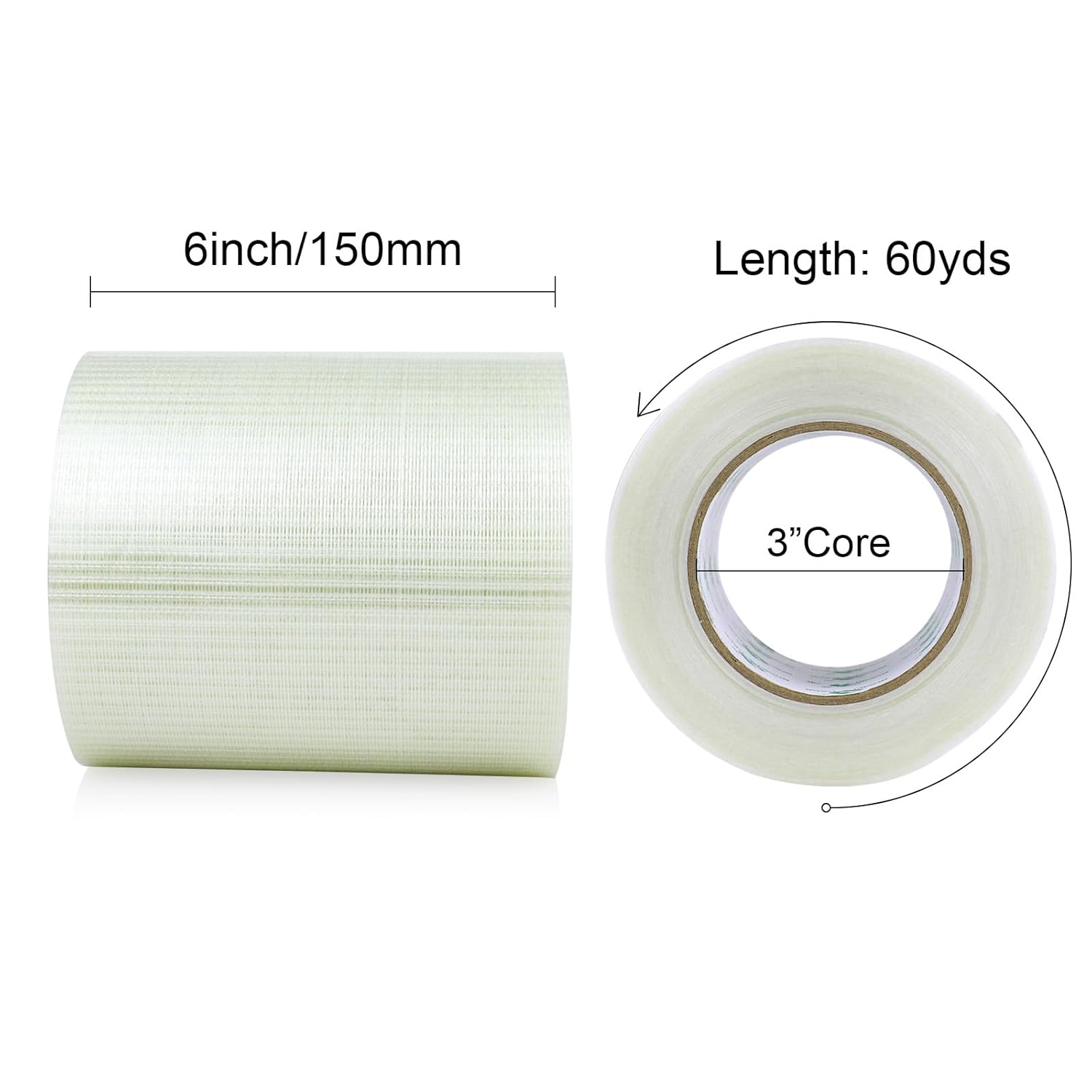 BOMEI PACK Wide Fiber Reinforced Packing Tape 6 inch, Clear Heavy Duty Bi Directional Filament Strapping Tape 6Inch x 55yds 6.7Mil