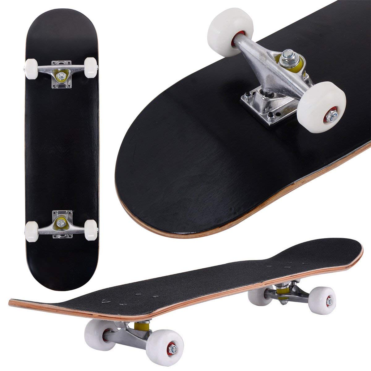 COSTWAY Skateboard en Bois d'Erable à 7 Couches, Planche à roulettes avec 4 Roues en PU, 80x20cm, Support 50KG pour Jeunes ou Débutants