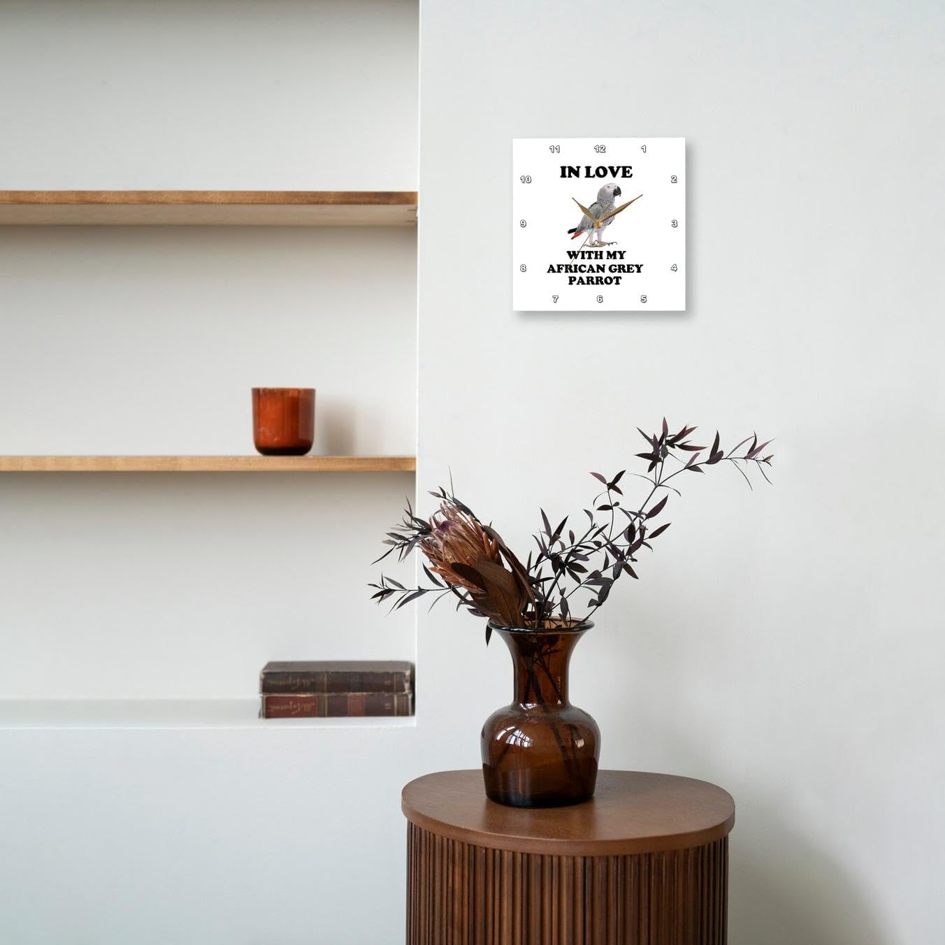 3dRose Wall Clock Silent - 15 inch - in Love with My African Grey Parrot Cute Card with Parrot - Animal