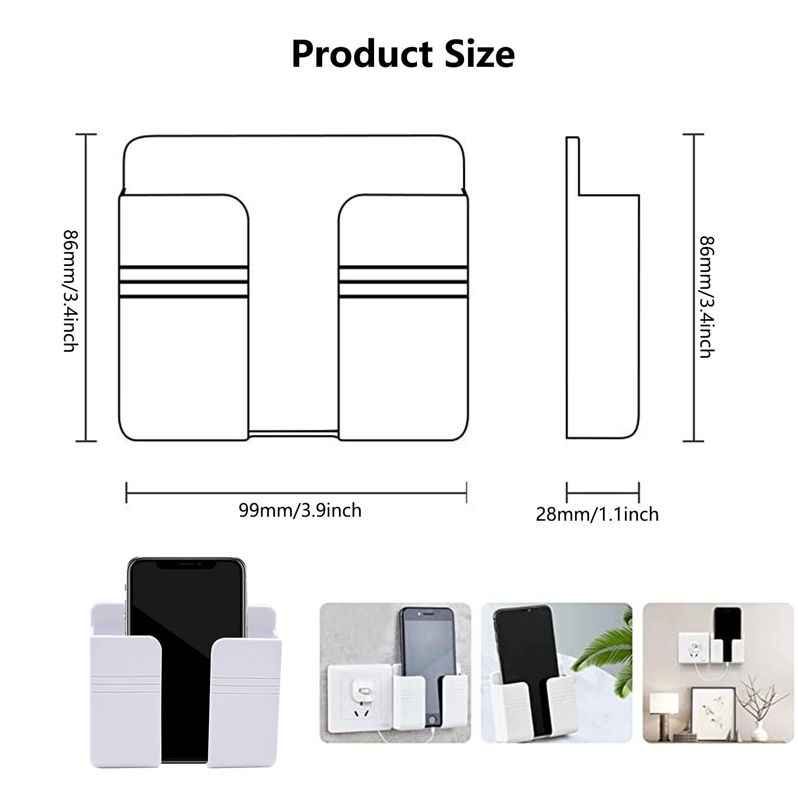 10 Pièces Boîtes de Rangement Murales Plastique pour Télécommandes Support de Téléphone Portable Mural sans Endommager Auto-adhésif for Mobile Phone Charging Stand, Remote Control Storage Box - Blanc