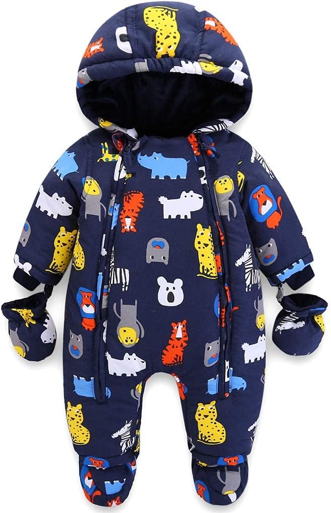 JiAmy Baby Snowsuit Baby Boys Girls Winter Hooded Clothes with Gloves Booties Toddler Cotton Jumpsuit
