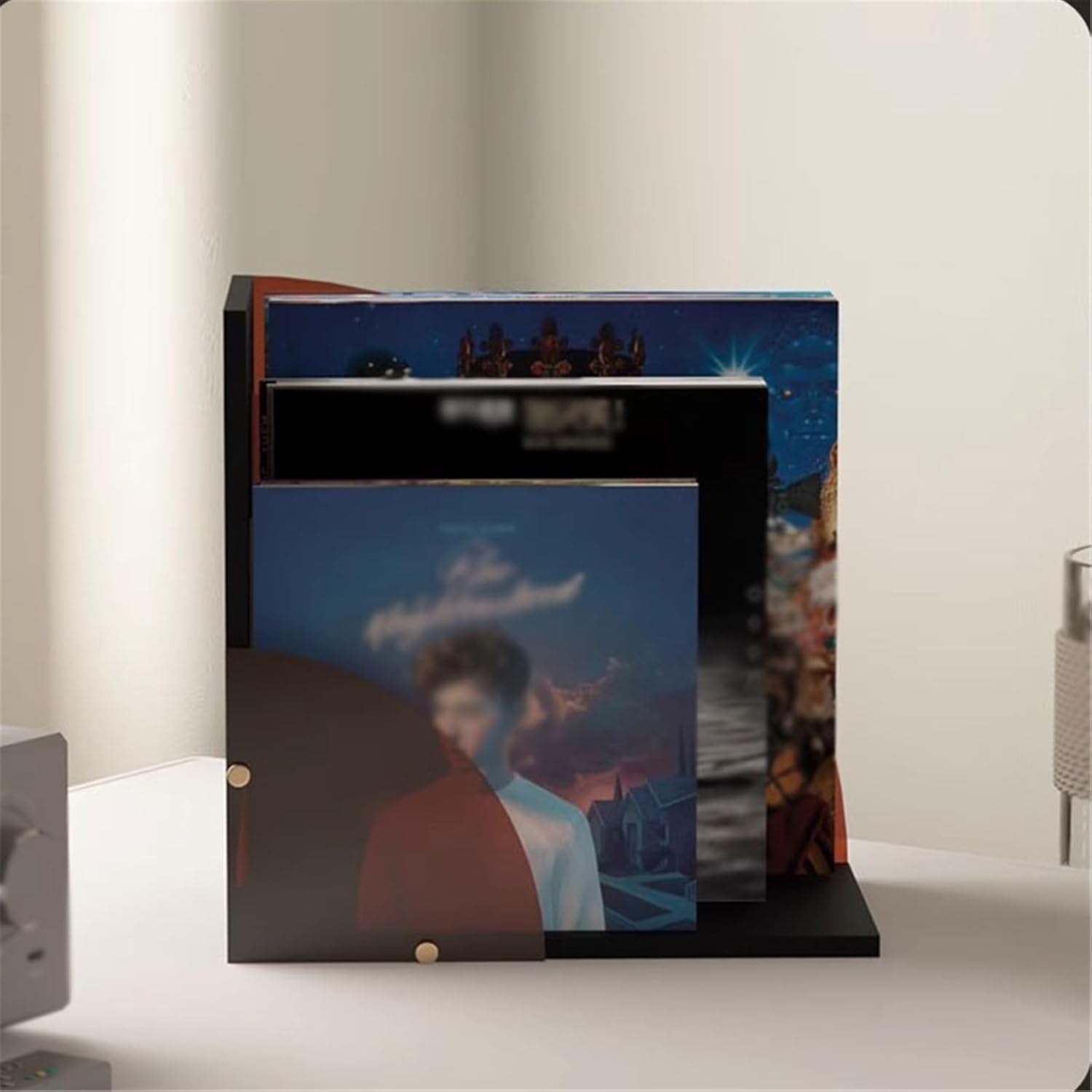 CD Storage Rack Desktop Creativity Fan Shaped Acrylic Vinyl Record Storage Stand CD Display Rack