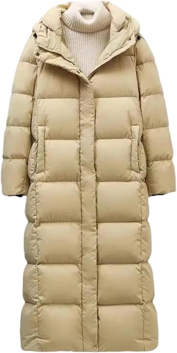 Women's Knee-Length Winter Hooded Down Jacket – Thickened Long Puffer Coat Parka For Skiing