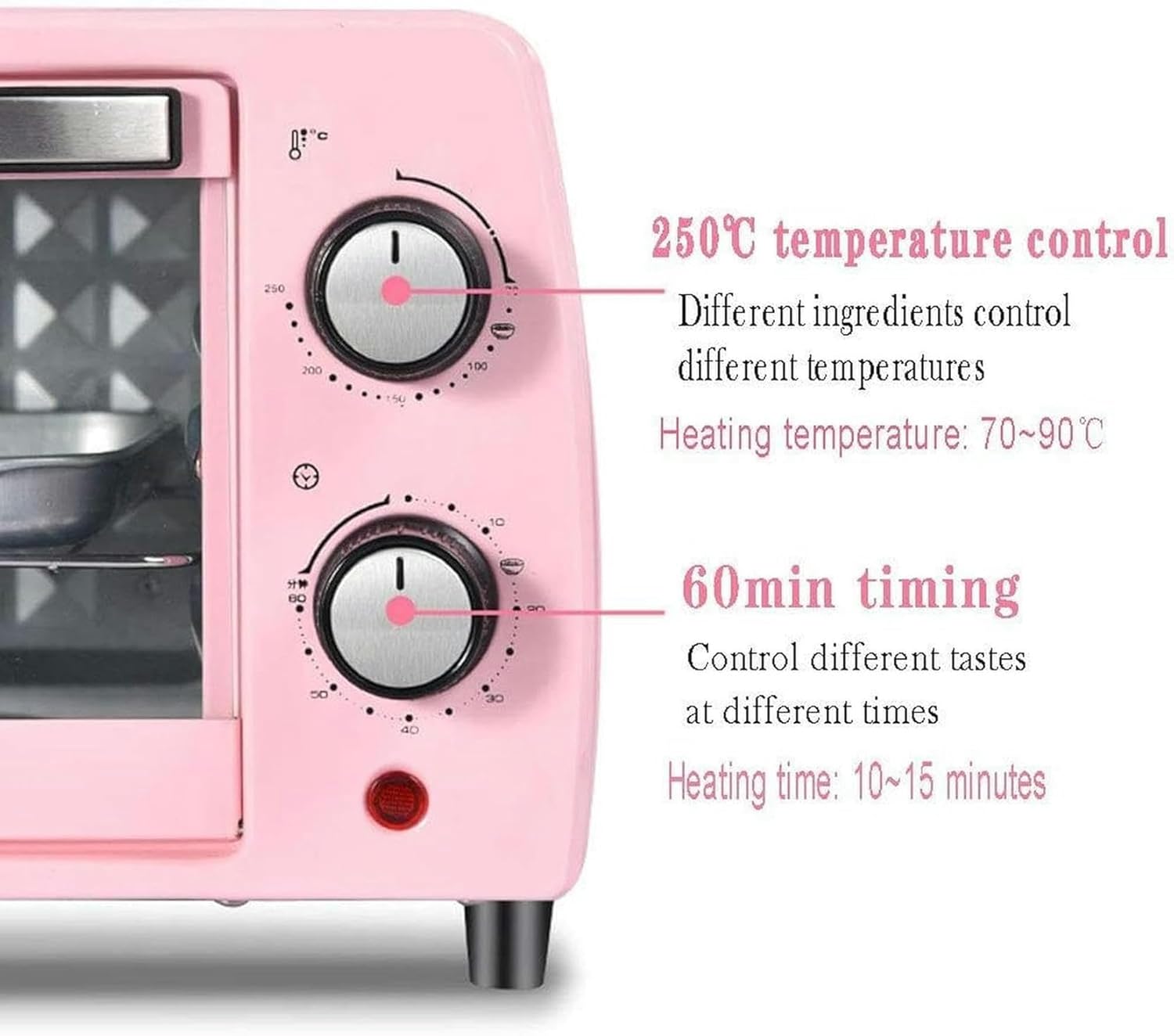 Mini Oven, Mini Oven And Pizza Grill, Countertop Oven, Toaster With Time Reminder That Can Bake Bread And Pizza (color: Pink 10 L)/1