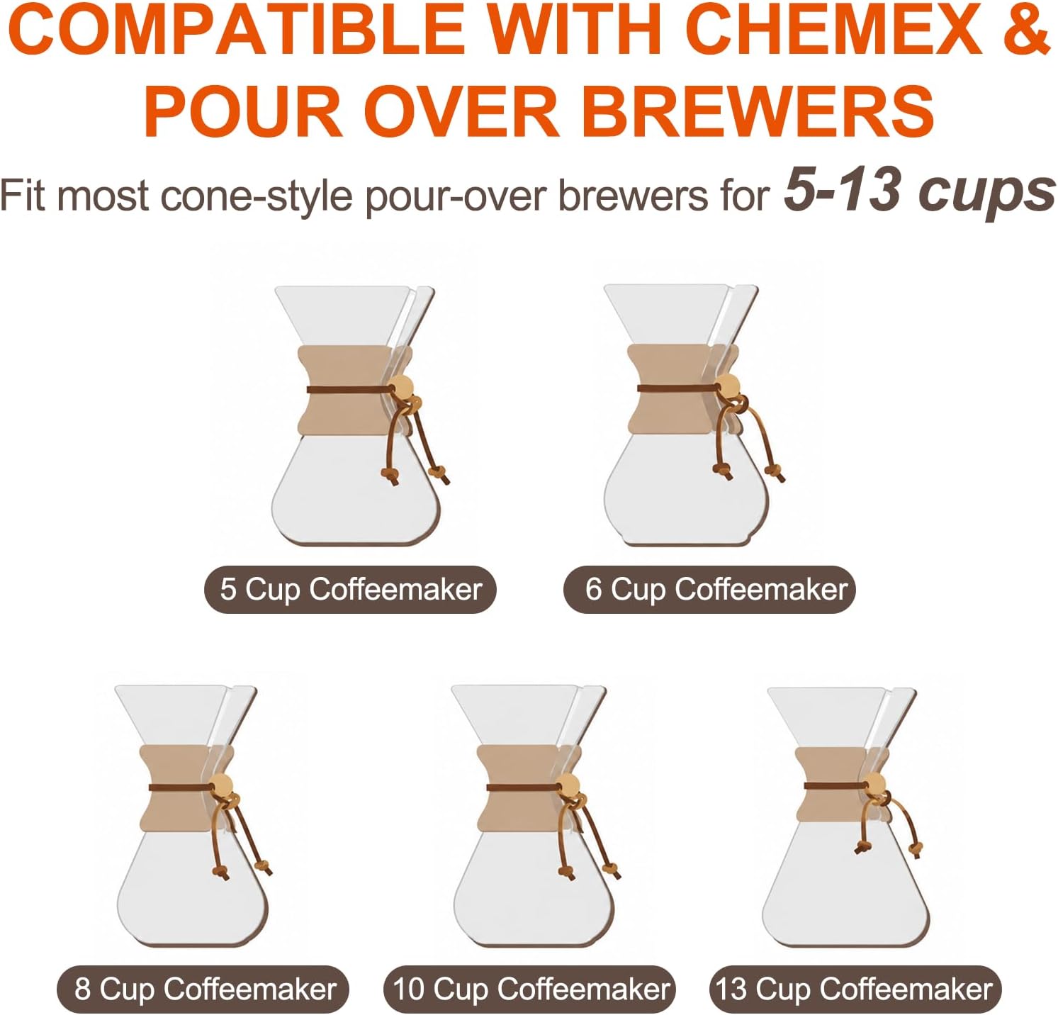 Pre-folded Unbleached Coffee Filters Compatible with Chemex Coffee Maker