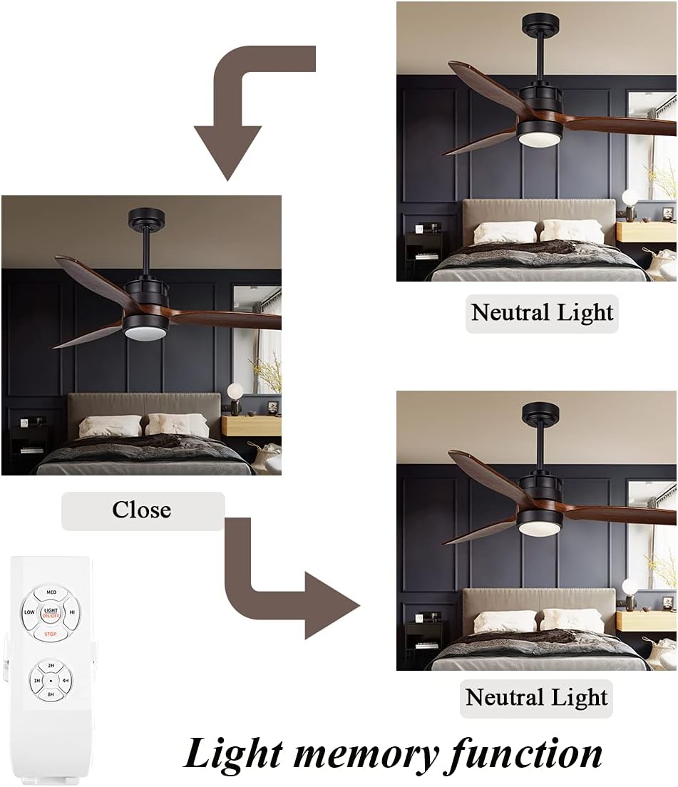 Frее Shірріng оƒƒеr 52 Inch Outdoor Black Ceiling Fan with Lights and Remote Control for Farmhouse/ Patios, 3 Walnut Wood Blades, 3 Downrod Included