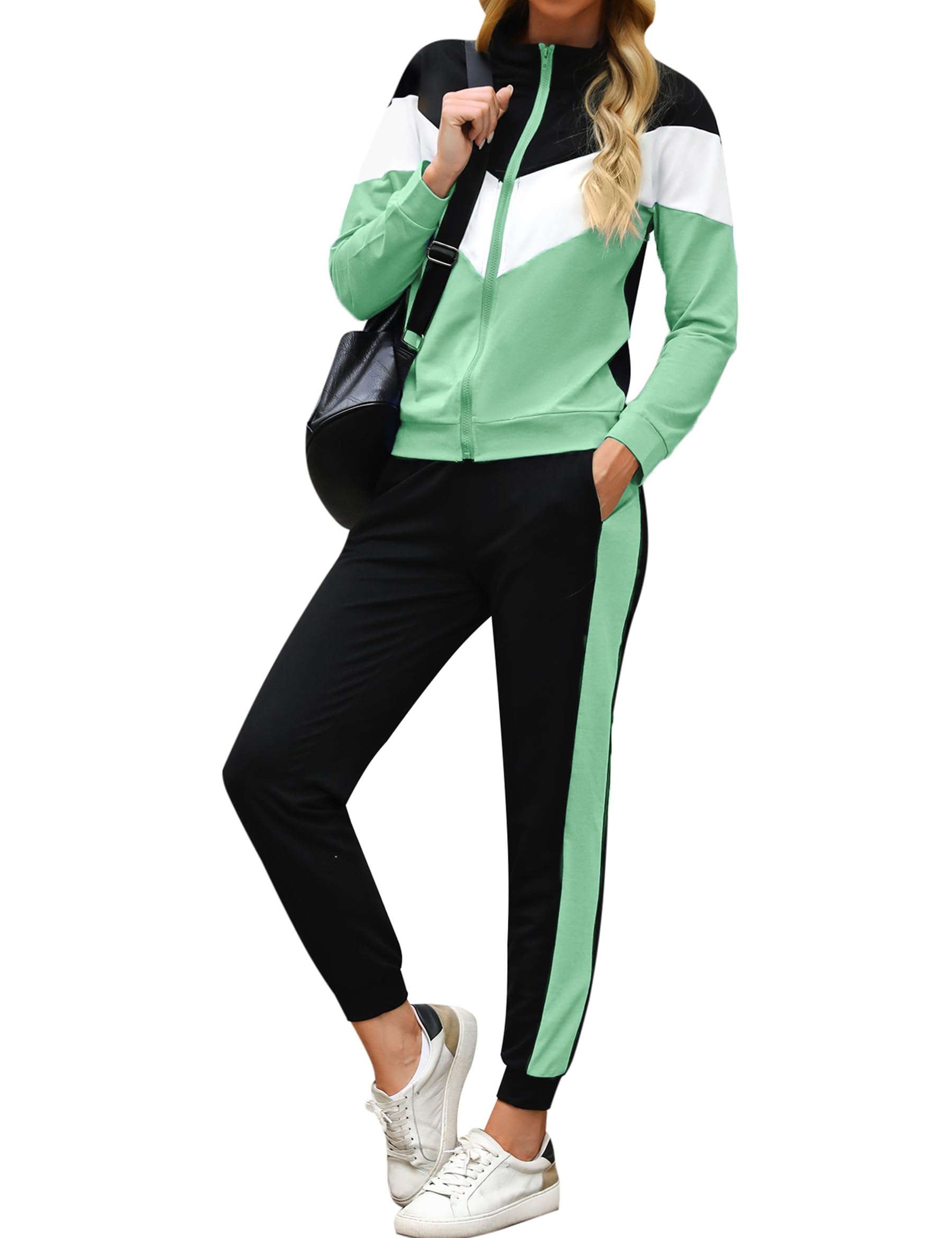 Marvmys Tuta Donna Sportiva Due Pezzi Giacca con Zip e Pantaloni Lunghi