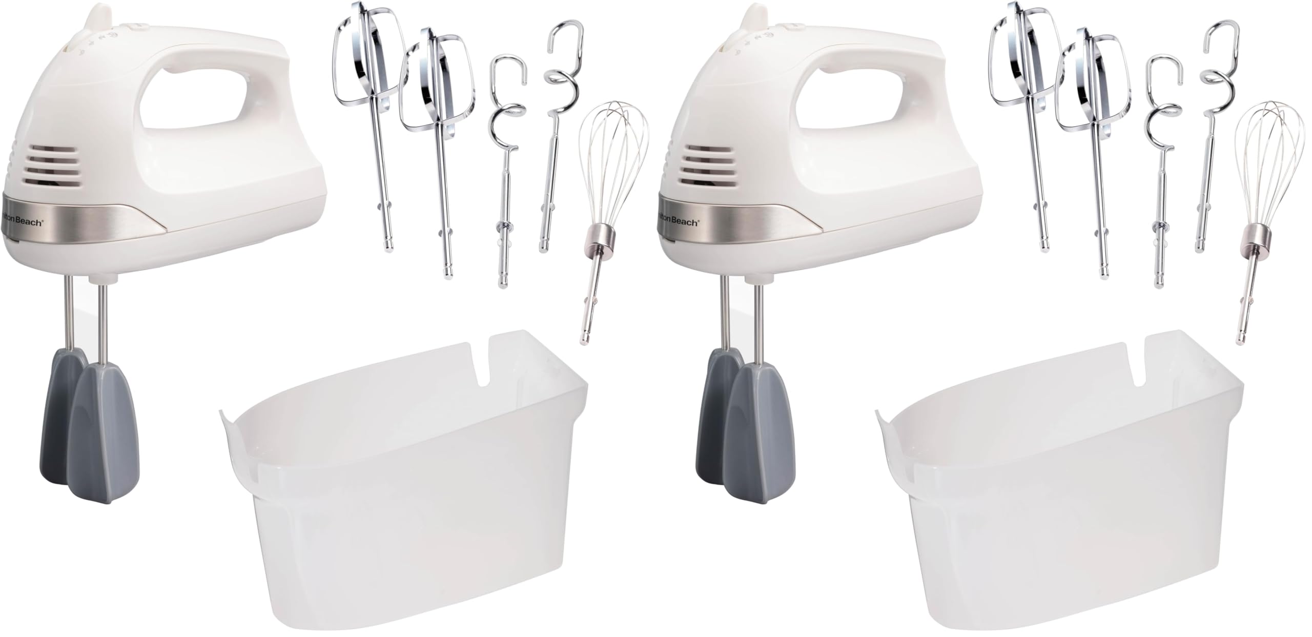 Hamilton Beach 6-Speed Electric Hand Mixer with Whisk,Dough Hooks and Easy Clean Beaters,Powerful 275 Watt Motor,Snap-On Storage Case,White,(Pack of 2)