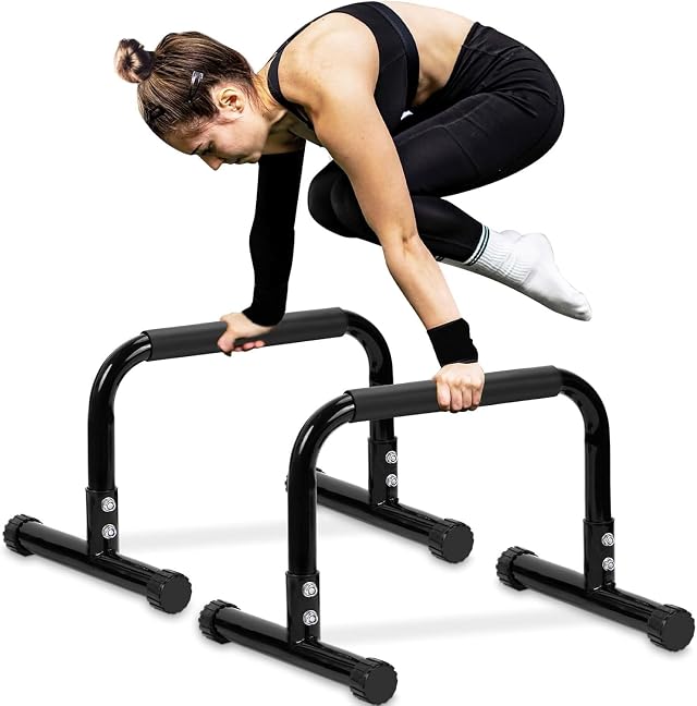 TABEKE Push Up Bar 14 High Steel Parallettes Dip Bar with Full Coverage Foam Handle Heavy-Duty Calisthenics Parallel