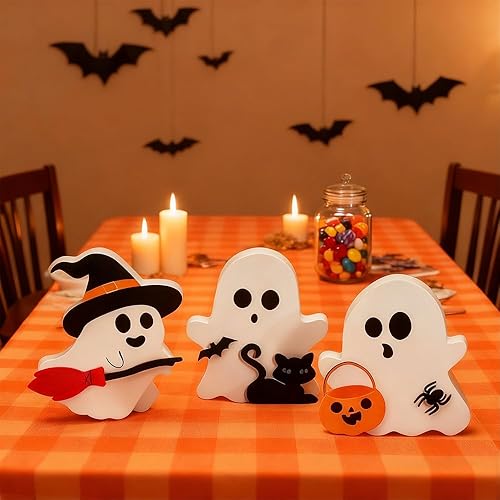 Miniatura 4 de 40 decoraciones de Halloween para interiores, con 3 piezas de decoración de fantasmas de Halloween, 36 piezas de decoración de pared de murciélagos