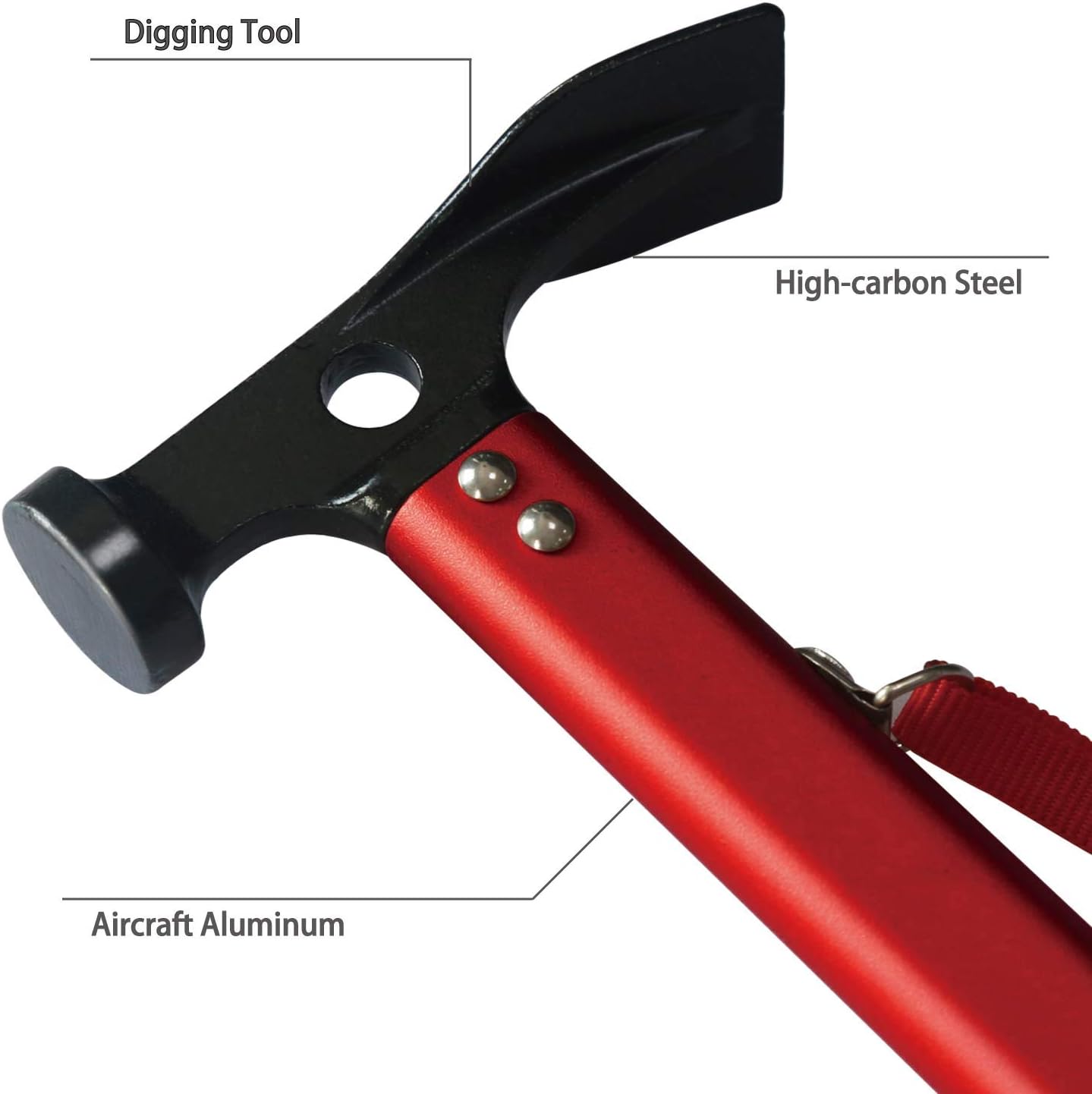 ABCCANOPY Outdoor Camping Hammer Tent Hammers Hiking Mallet, Multi-Functional Aluminum Hammer with Tent Stake Remover for Camping Tent, Tent Tarp, Patio Shade, Red