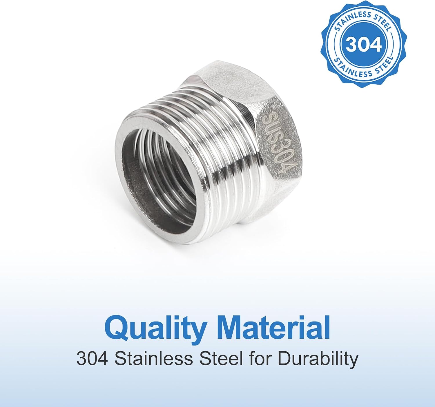 10PCS 304 Stainless Steel Reducer Hex Bushing, 3/4" NPT Male x 1/2" NPT Female, Reducing Pipe Fitting Adapter