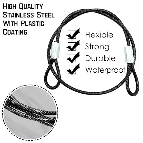 Miniatura 3 de Paquete de 10 correas de acero inoxidable de 16 pulgadas (15.7 in) con 4 clips de gancho de resorte, cable de alambre de acero con bucles, cubierta