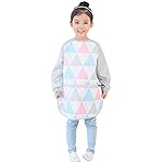 Plie Kids Painting Apron - Waterproof Long Sleeve Art Smock for Toddlers & Preschoolers, Messy Play, Baking, Crafts, Cooking, Sensory Activities (Ages 1-10), Pink Triangle (20-XXL)
